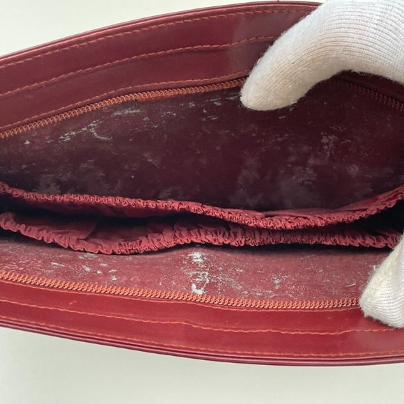 Must De Cartier Paris Women Burgundy Bordeaux Leather Clutch Bag Purse Authentic - Picture 11 of 11